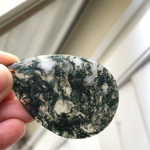 Moss agate pendant necklace on faux suede cord